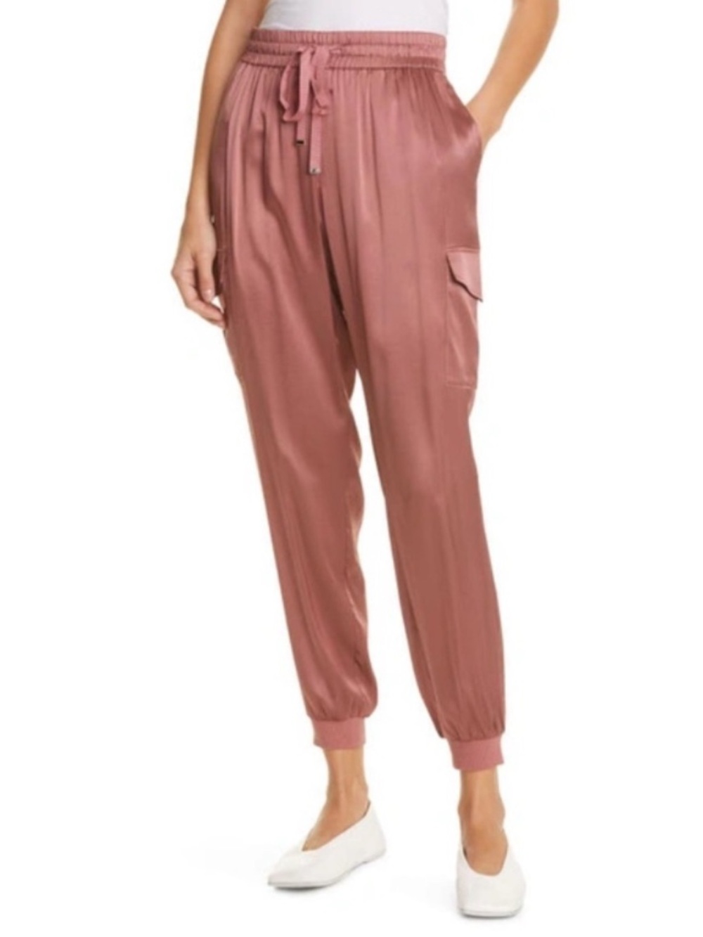 CAMI NYC Elsie Pant Jogger Pink Stretch Silk Charmeuse Size Large